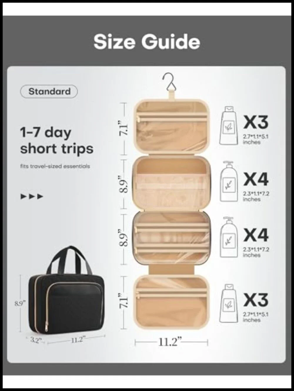 Hanging Travel Toiletry Bag with Multiple Pockets, Waterproof Hook